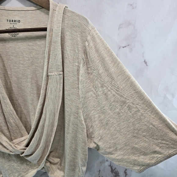 Torrid Wrap Womens 3 3X Tan Swim Cover Up Cardigan Knit Tie Crop Active Short - Picture 9 of 10